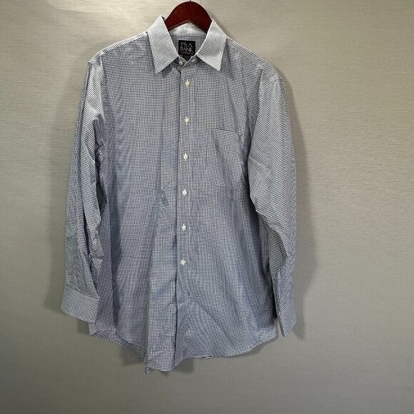 Jos A Bank Shirt Mens 16 Travelers Collection Blue Check Cotton Pocket Tailored - Picture 1 of 6